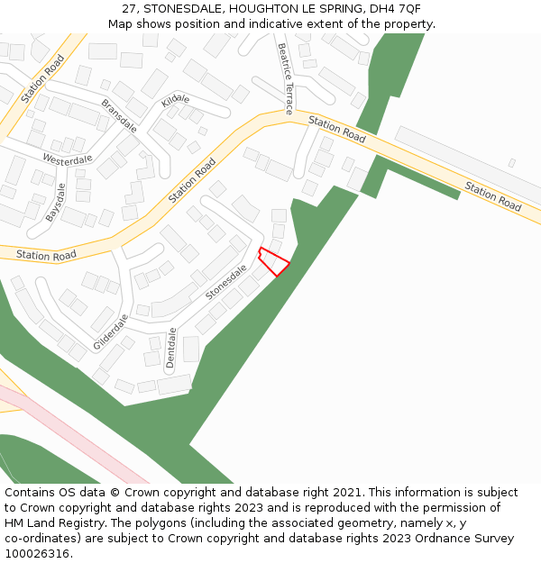 27, STONESDALE, HOUGHTON LE SPRING, DH4 7QF: Location map and indicative extent of plot