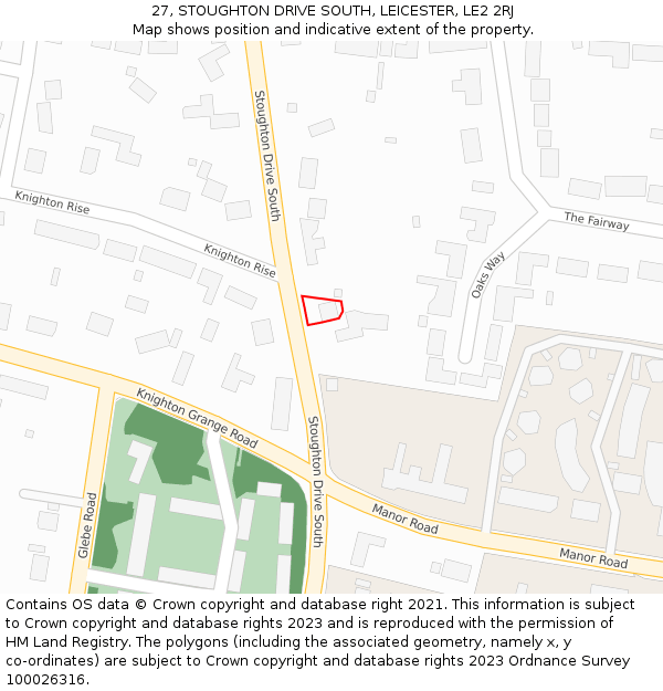 27, STOUGHTON DRIVE SOUTH, LEICESTER, LE2 2RJ: Location map and indicative extent of plot