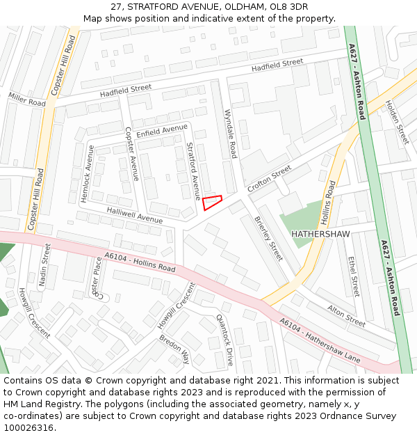 27, STRATFORD AVENUE, OLDHAM, OL8 3DR: Location map and indicative extent of plot