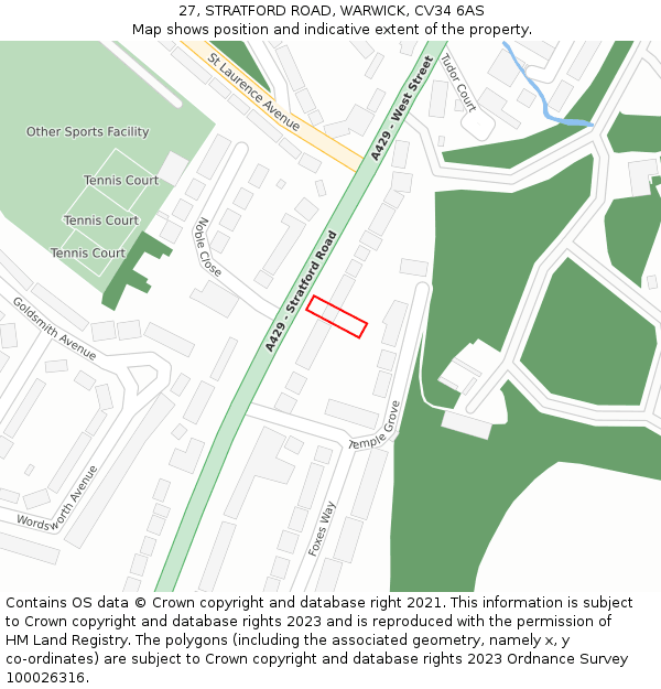 27, STRATFORD ROAD, WARWICK, CV34 6AS: Location map and indicative extent of plot