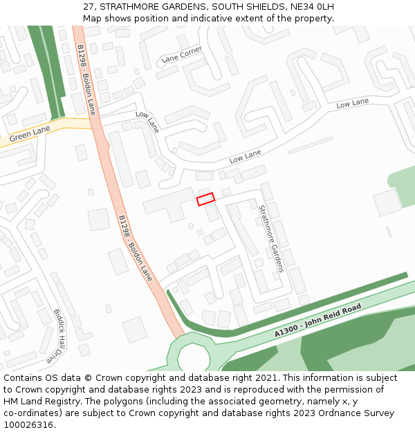 27, STRATHMORE GARDENS, SOUTH SHIELDS, NE34 0LH: Location map and indicative extent of plot