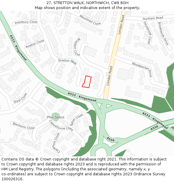 27, STRETTON WALK, NORTHWICH, CW9 8GH: Location map and indicative extent of plot