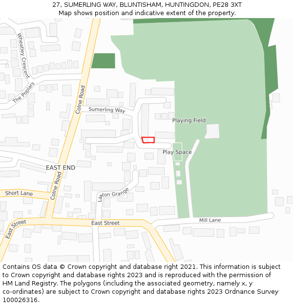 27, SUMERLING WAY, BLUNTISHAM, HUNTINGDON, PE28 3XT: Location map and indicative extent of plot