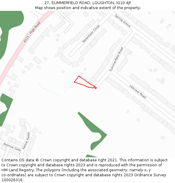 27, SUMMERFIELD ROAD, LOUGHTON, IG10 4JF: Location map and indicative extent of plot