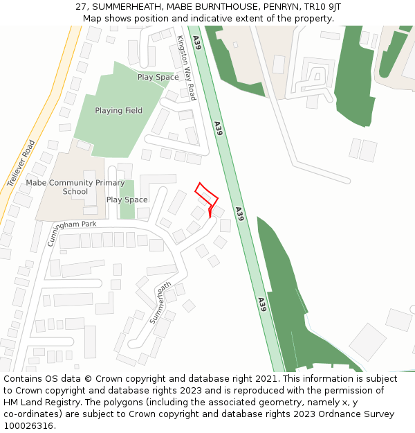 27, SUMMERHEATH, MABE BURNTHOUSE, PENRYN, TR10 9JT: Location map and indicative extent of plot