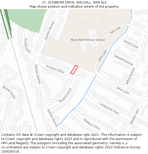 27, SUNBEAM DRIVE, WALSALL, WS6 6LX: Location map and indicative extent of plot