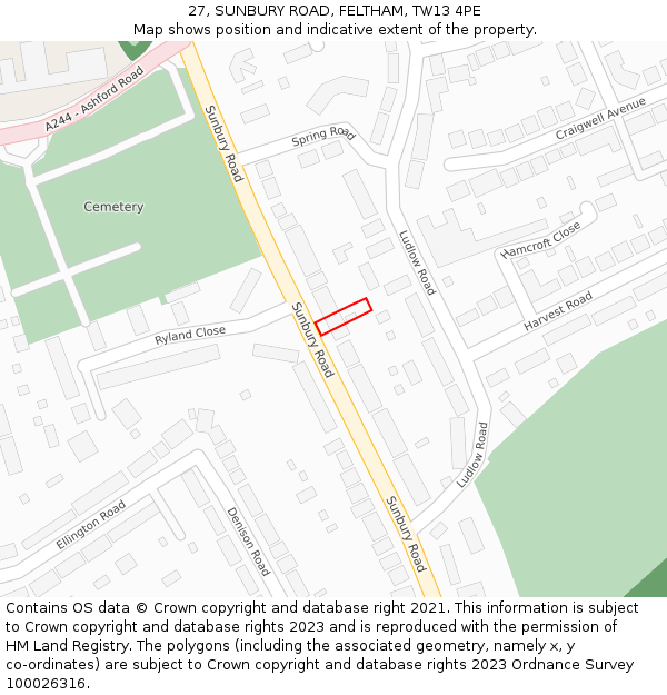 27, SUNBURY ROAD, FELTHAM, TW13 4PE: Location map and indicative extent of plot