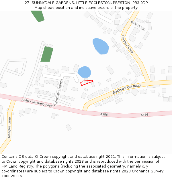 27, SUNNYDALE GARDENS, LITTLE ECCLESTON, PRESTON, PR3 0DP: Location map and indicative extent of plot