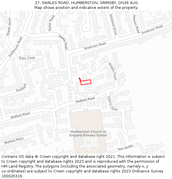 27, SWALES ROAD, HUMBERSTON, GRIMSBY, DN36 4UG: Location map and indicative extent of plot