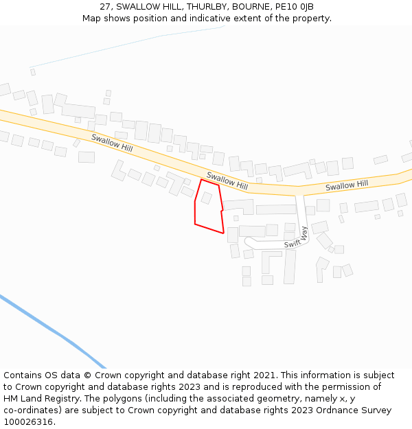 27, SWALLOW HILL, THURLBY, BOURNE, PE10 0JB: Location map and indicative extent of plot