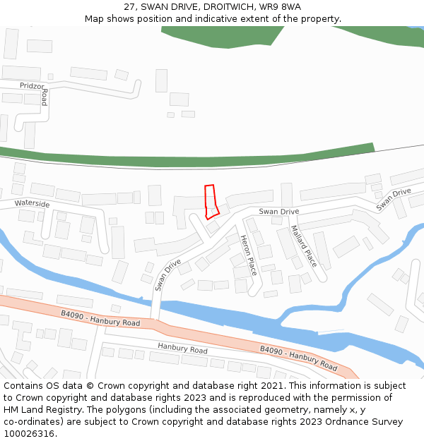 27, SWAN DRIVE, DROITWICH, WR9 8WA: Location map and indicative extent of plot