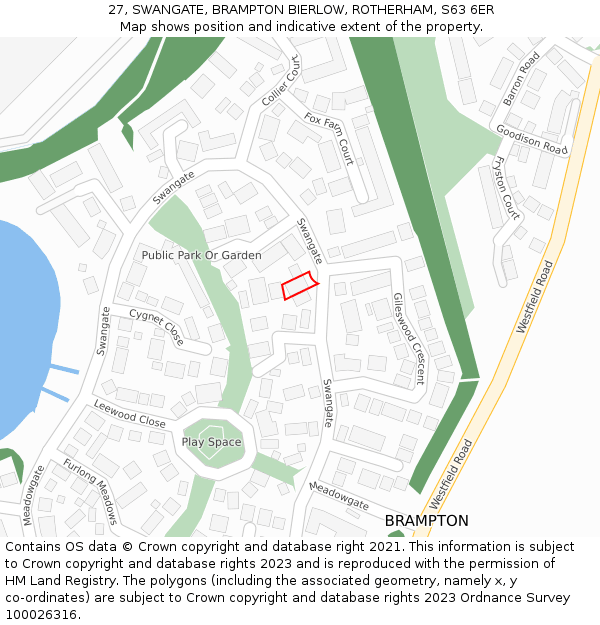 27, SWANGATE, BRAMPTON BIERLOW, ROTHERHAM, S63 6ER: Location map and indicative extent of plot