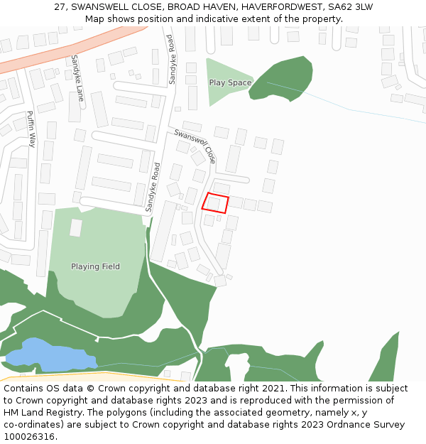 27, SWANSWELL CLOSE, BROAD HAVEN, HAVERFORDWEST, SA62 3LW: Location map and indicative extent of plot