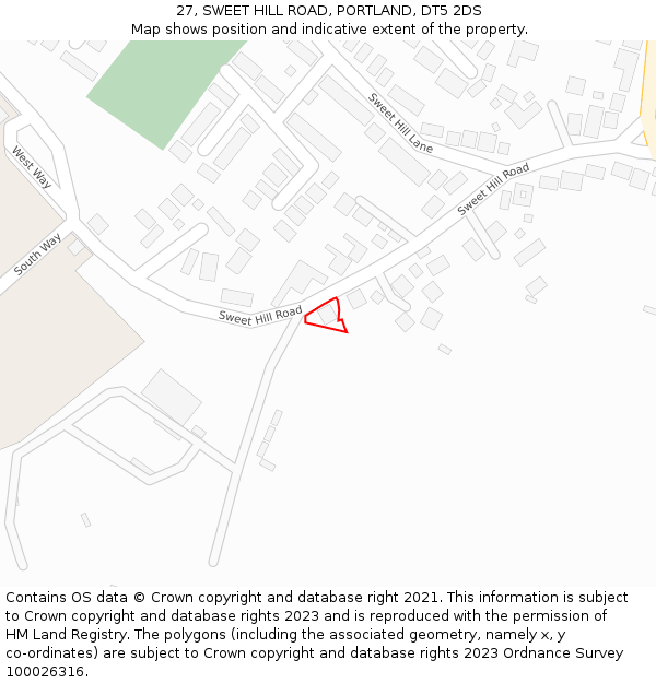 27, SWEET HILL ROAD, PORTLAND, DT5 2DS: Location map and indicative extent of plot