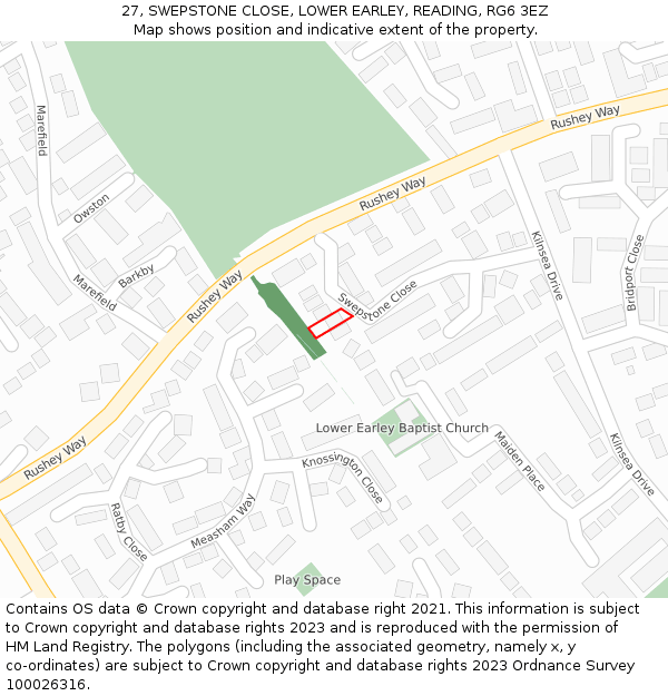 27, SWEPSTONE CLOSE, LOWER EARLEY, READING, RG6 3EZ: Location map and indicative extent of plot
