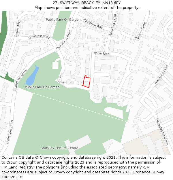27, SWIFT WAY, BRACKLEY, NN13 6PY: Location map and indicative extent of plot