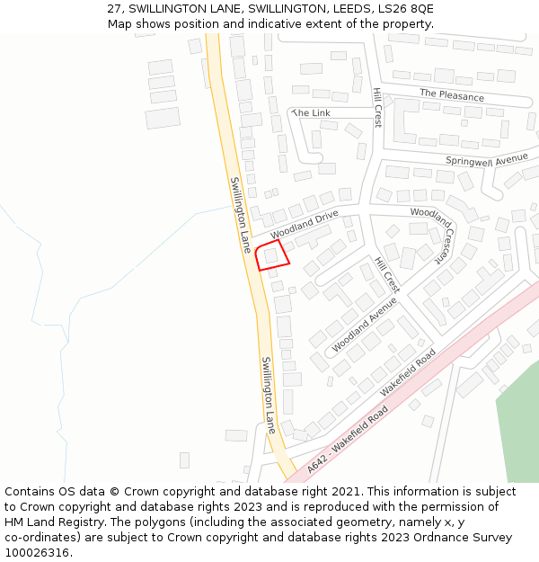 27, SWILLINGTON LANE, SWILLINGTON, LEEDS, LS26 8QE: Location map and indicative extent of plot