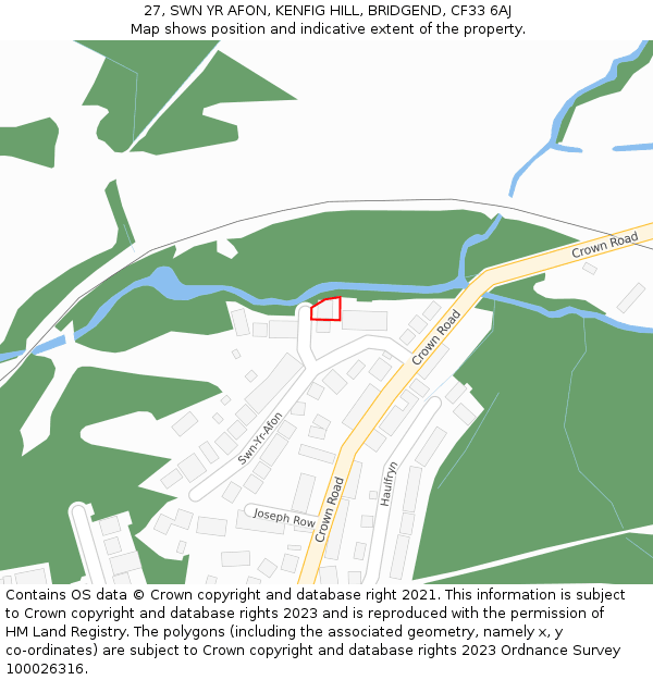 27, SWN YR AFON, KENFIG HILL, BRIDGEND, CF33 6AJ: Location map and indicative extent of plot