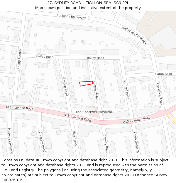 27, SYDNEY ROAD, LEIGH-ON-SEA, SS9 3PL: Location map and indicative extent of plot