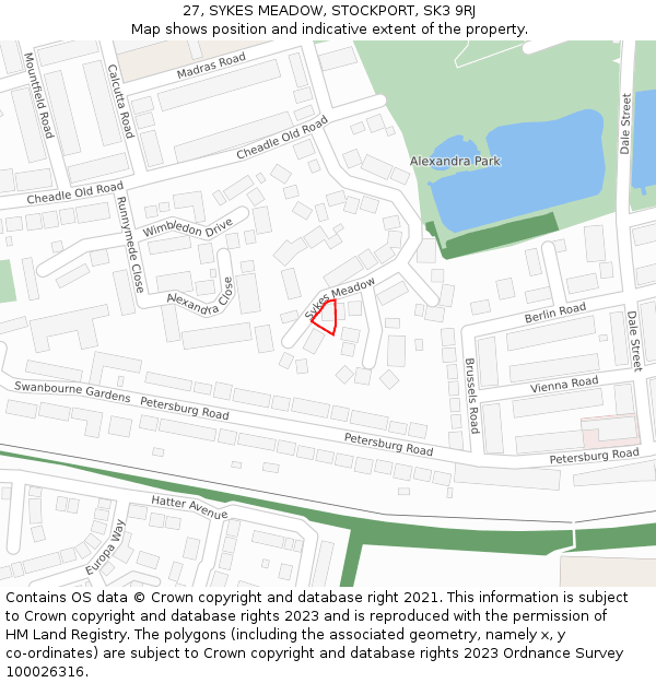 27, SYKES MEADOW, STOCKPORT, SK3 9RJ: Location map and indicative extent of plot
