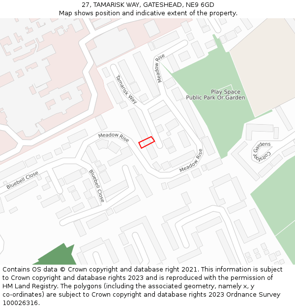 27, TAMARISK WAY, GATESHEAD, NE9 6GD: Location map and indicative extent of plot