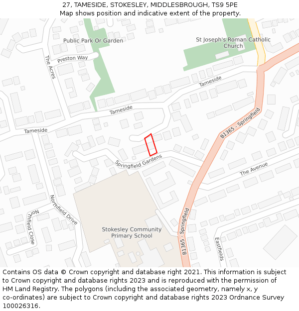 27, TAMESIDE, STOKESLEY, MIDDLESBROUGH, TS9 5PE: Location map and indicative extent of plot