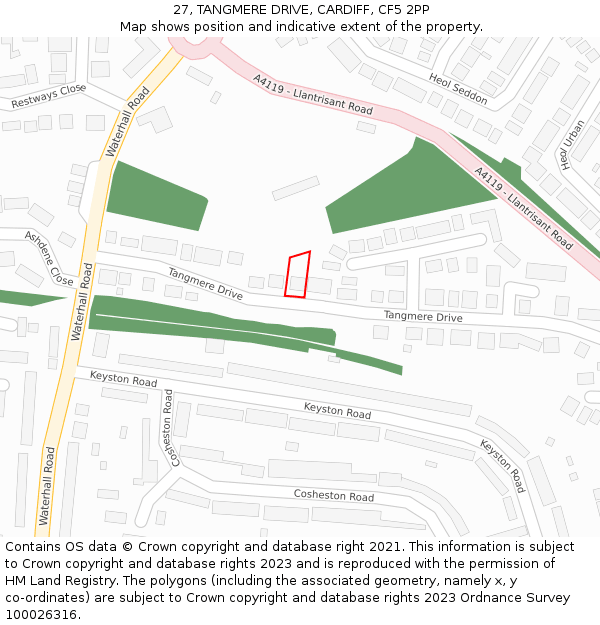 27, TANGMERE DRIVE, CARDIFF, CF5 2PP: Location map and indicative extent of plot