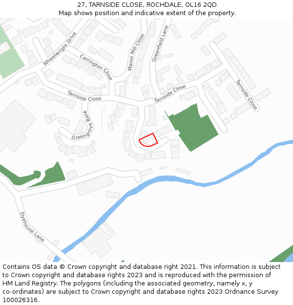 27, TARNSIDE CLOSE, ROCHDALE, OL16 2QD: Location map and indicative extent of plot