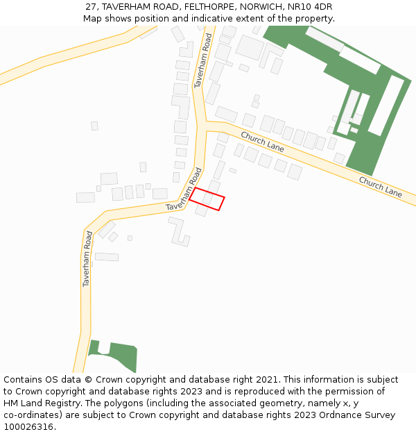 27, TAVERHAM ROAD, FELTHORPE, NORWICH, NR10 4DR: Location map and indicative extent of plot