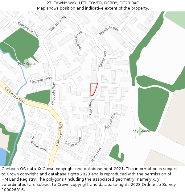 27, TAWNY WAY, LITTLEOVER, DERBY, DE23 3XG: Location map and indicative extent of plot