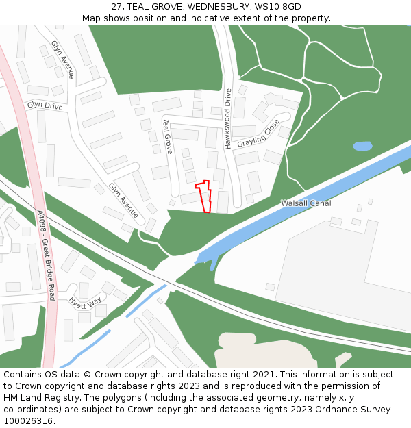 27, TEAL GROVE, WEDNESBURY, WS10 8GD: Location map and indicative extent of plot