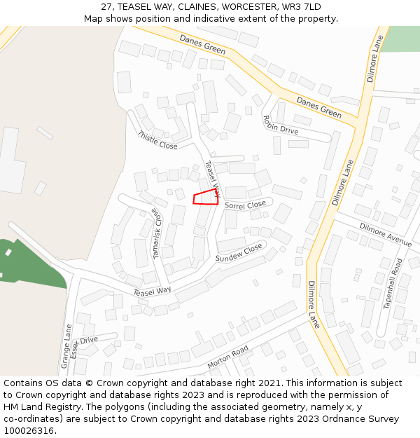 27, TEASEL WAY, CLAINES, WORCESTER, WR3 7LD: Location map and indicative extent of plot
