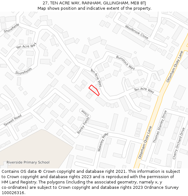 27, TEN ACRE WAY, RAINHAM, GILLINGHAM, ME8 8TJ: Location map and indicative extent of plot