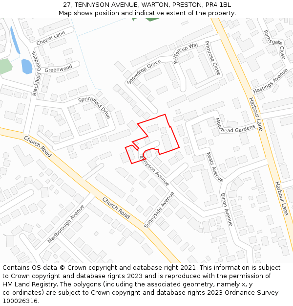 27, TENNYSON AVENUE, WARTON, PRESTON, PR4 1BL: Location map and indicative extent of plot