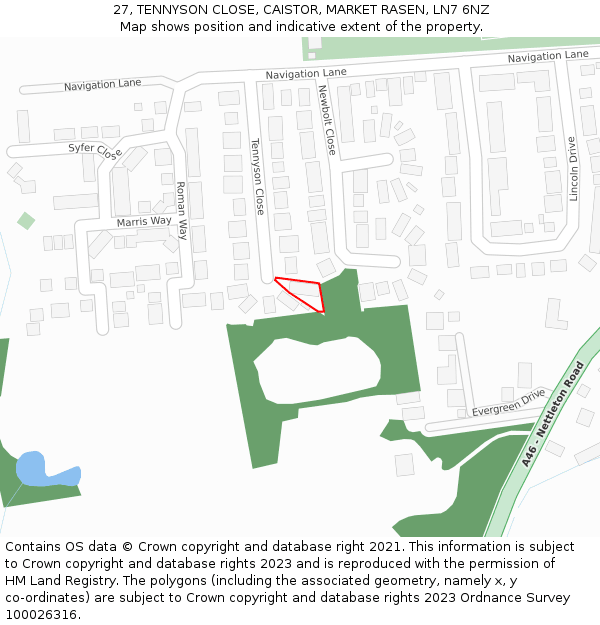 27, TENNYSON CLOSE, CAISTOR, MARKET RASEN, LN7 6NZ: Location map and indicative extent of plot