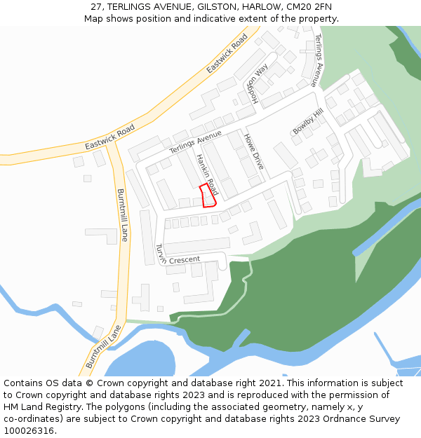 27, TERLINGS AVENUE, GILSTON, HARLOW, CM20 2FN: Location map and indicative extent of plot