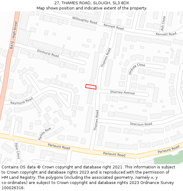 27, THAMES ROAD, SLOUGH, SL3 8DX: Location map and indicative extent of plot