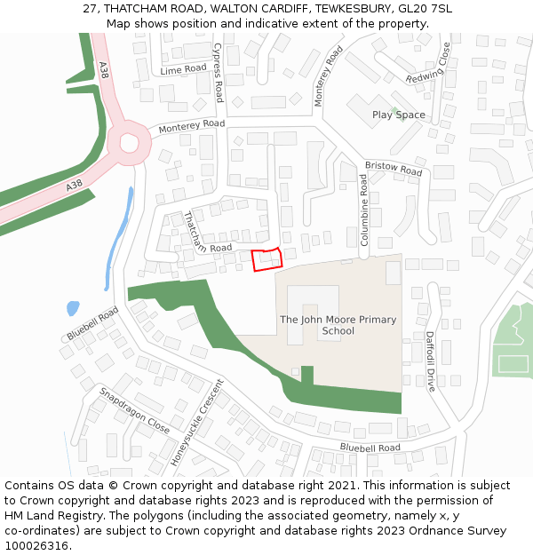 27, THATCHAM ROAD, WALTON CARDIFF, TEWKESBURY, GL20 7SL: Location map and indicative extent of plot