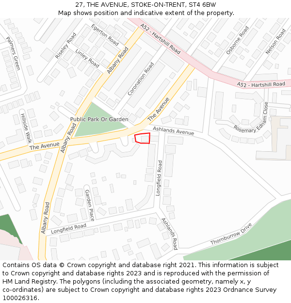 27, THE AVENUE, STOKE-ON-TRENT, ST4 6BW: Location map and indicative extent of plot