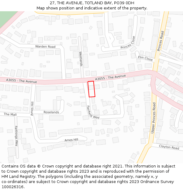 27, THE AVENUE, TOTLAND BAY, PO39 0DH: Location map and indicative extent of plot