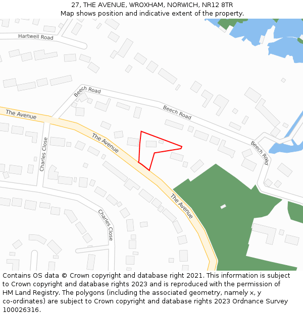 27, THE AVENUE, WROXHAM, NORWICH, NR12 8TR: Location map and indicative extent of plot