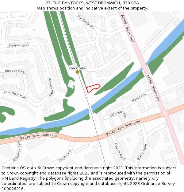 27, THE BANTOCKS, WEST BROMWICH, B70 0PA: Location map and indicative extent of plot