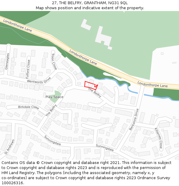 27, THE BELFRY, GRANTHAM, NG31 9QL: Location map and indicative extent of plot