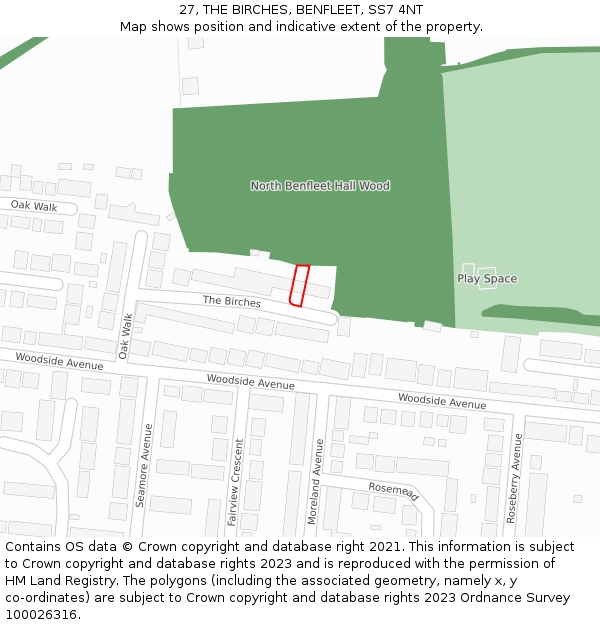 27, THE BIRCHES, BENFLEET, SS7 4NT: Location map and indicative extent of plot