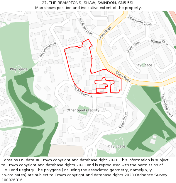 27, THE BRAMPTONS, SHAW, SWINDON, SN5 5SL: Location map and indicative extent of plot