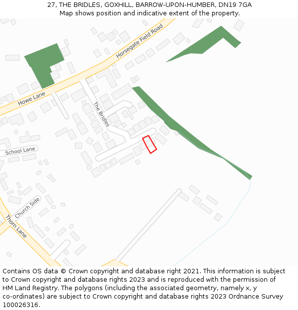 27, THE BRIDLES, GOXHILL, BARROW-UPON-HUMBER, DN19 7GA: Location map and indicative extent of plot