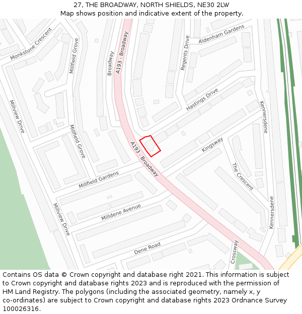 27, THE BROADWAY, NORTH SHIELDS, NE30 2LW: Location map and indicative extent of plot