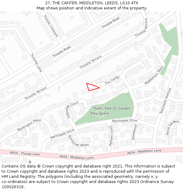 27, THE CANTER, MIDDLETON, LEEDS, LS10 4TX: Location map and indicative extent of plot
