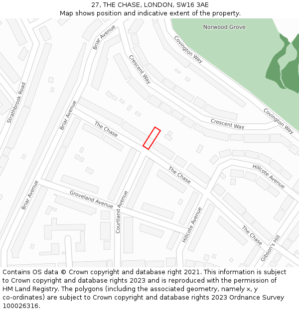 27, THE CHASE, LONDON, SW16 3AE: Location map and indicative extent of plot