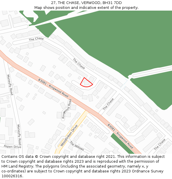 27, THE CHASE, VERWOOD, BH31 7DD: Location map and indicative extent of plot